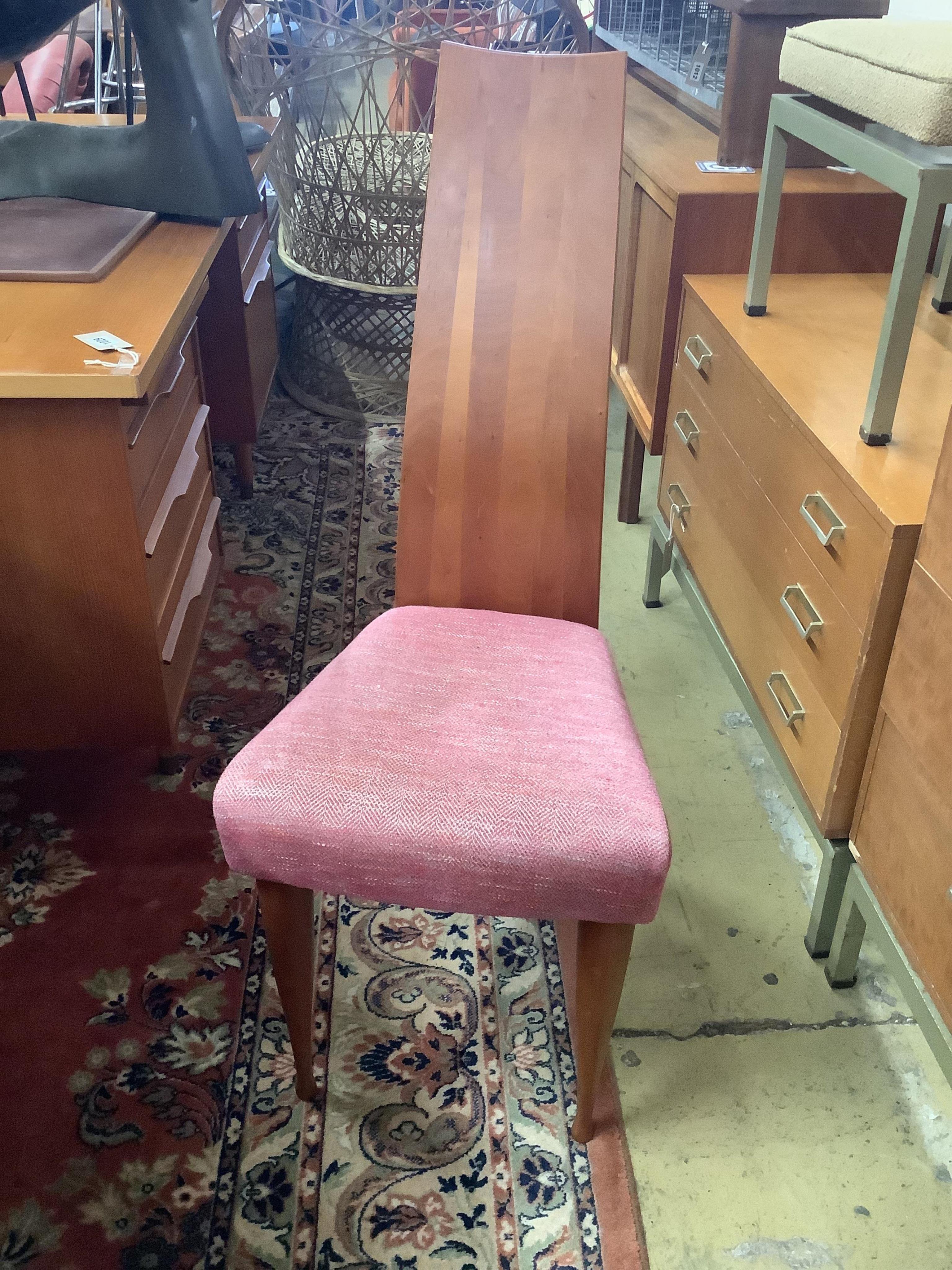 A Gudme Mobelfabrik dining room table, width 164cm, depth 94cm, height 72cm and six chairs. Condition - good